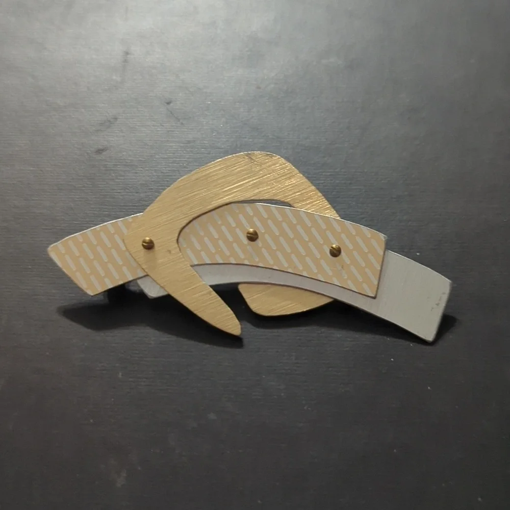 Silver and Gold Tone Geometric Pattern Statement Brooch Pin